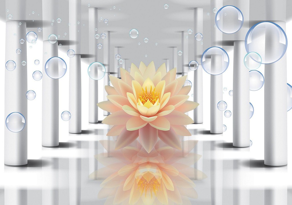 Флизелиновые фотообои абстракция шары 416x254 см 3Д Цветок лотоса среди колонн (3557VEXXXL)+клей