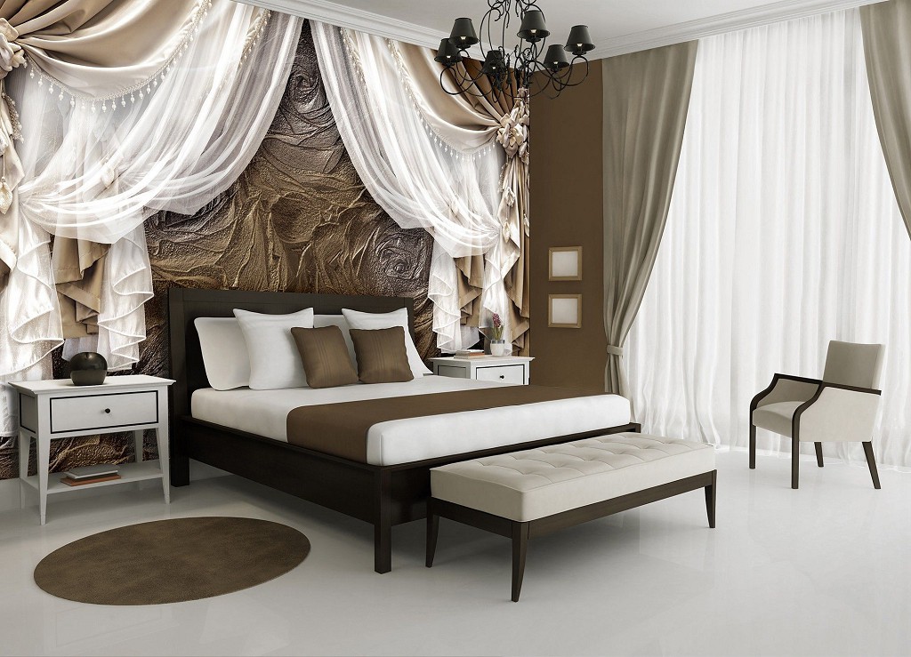 Флізелінові фотошпалери мистецтво 368x254 см Коричневі штори та троянди (3564V8)+клей