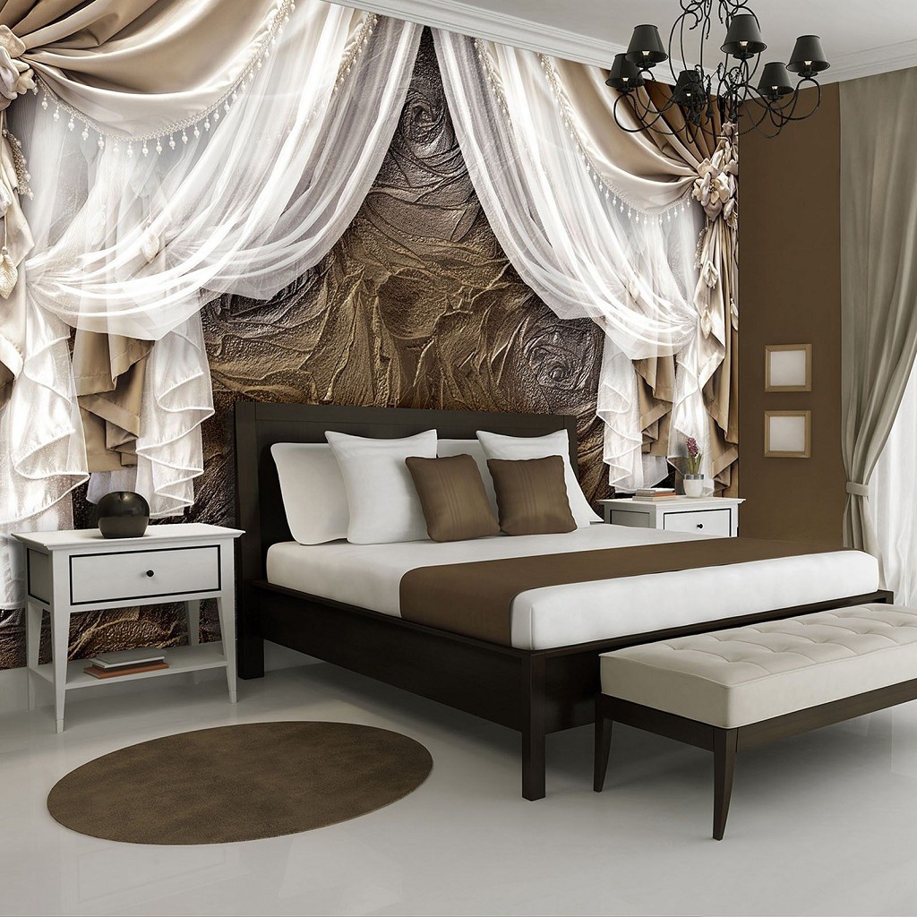 Флізелінові фотошпалери мистецтво 254x184 см Коричневі штори та троянди (3564V4)+клей