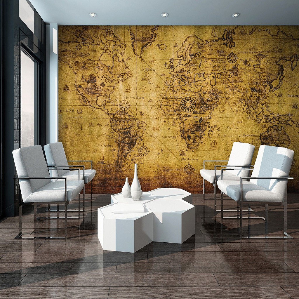 Флізелінові фотошпалери на стіну сепія 312x219 см Вінтажна карта світу (3600VEXXL)+клей