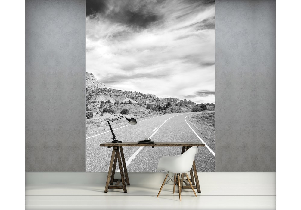 Флизелиновые фотообои дорога 184x254 см Черно-белый горный пейзаж (3625V4A)+клей