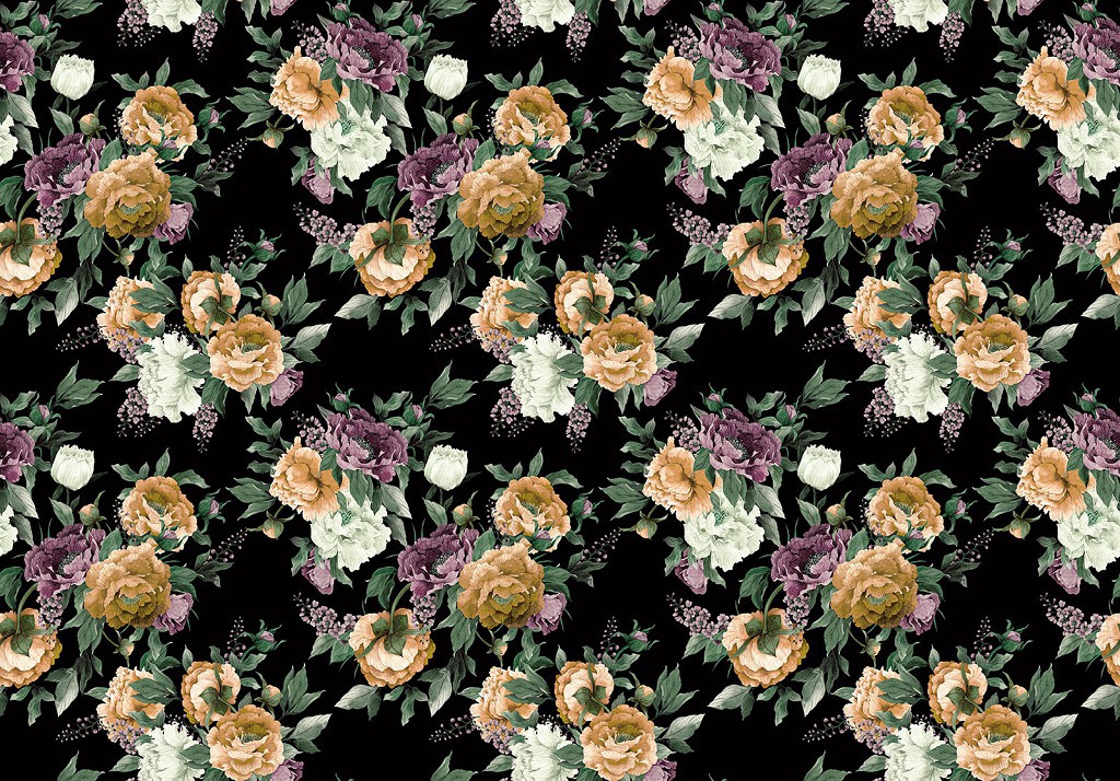 Флізелінові фотошпалери для кухні 254x184 см Красиві квіти на темному тлі (3630V4)+клей