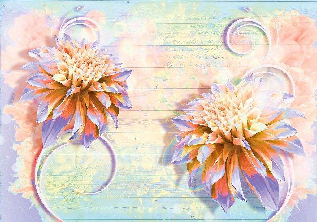 Флизелиновые фотообои цветы 416x254 см Пастельные пионы на фоне досок (3634VEXXXL)+клей