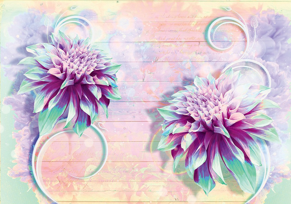 Флизелиновые фотообои красивые цветы 312x219 см Фиолетовые пионы на фоне досок (3635VEXXL)+клей