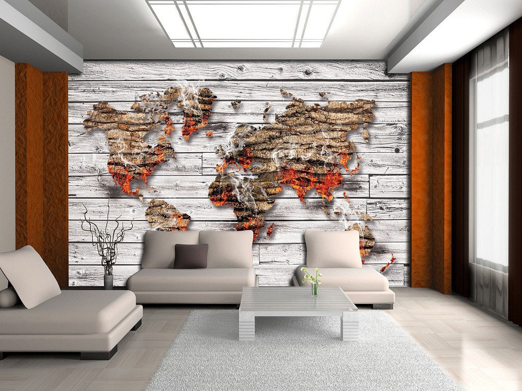 Текстура дерева флизелиновые фотообои 368x254 см Карта мира на серых досках (3642V8)+клей