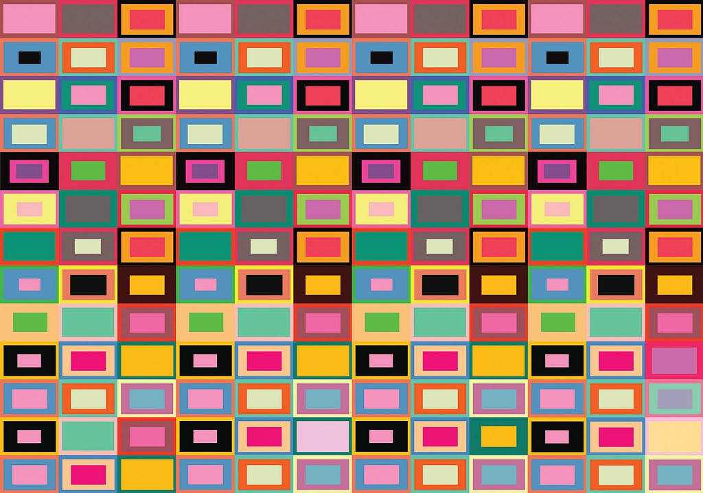 Готовые флизелиновые фотообои квадраты 368x254 см Разноцветный узор из прямоугольников (3672V8)+клей