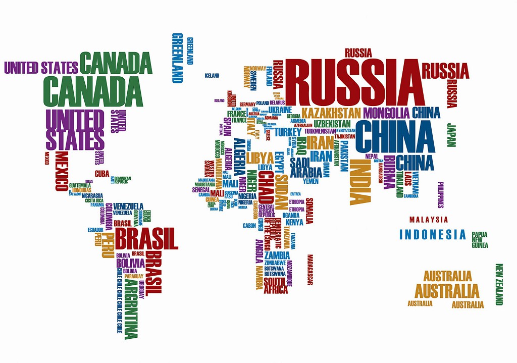 Флізелінові фотошпалери красиві 416x254 см Карта світу з написів англійською мовою (3676VEXXXL)+клей