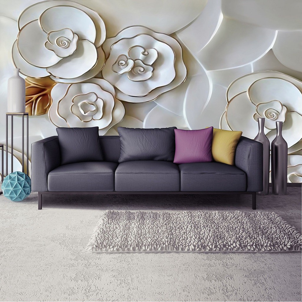 Флизелиновые фотообои на стену 3D 416х254 см Белые цветы из фарфора (3687VEXXXL)+клей