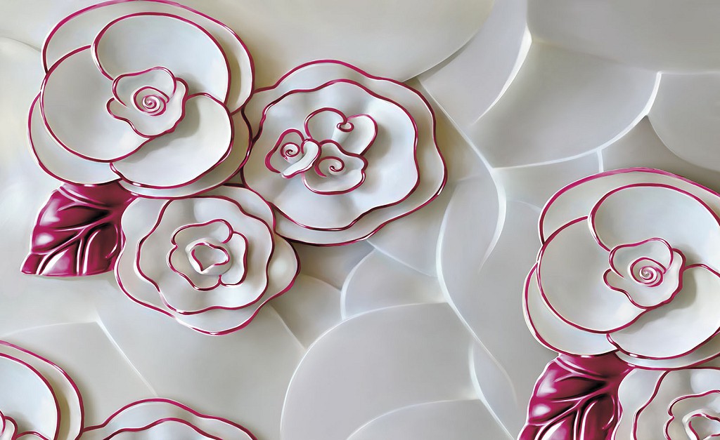 Флізелінові фотошпалери фото барельєф 416x290 см 3д Білі порцелянні квіти (3695VEXXXXL)+клей