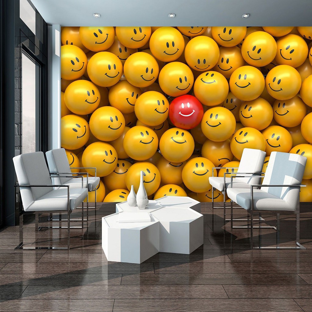 Флизелиновые фотообои 3д желтые круги 254x184 см Улыбающиеся смайлики (3698V4)+клей