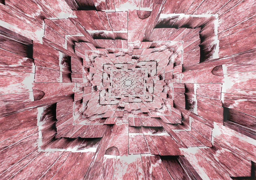 Флізелінові фотошпалери для кухні 254x184 см 3Д Тунель із рожевих дощок (3718V4)+клей