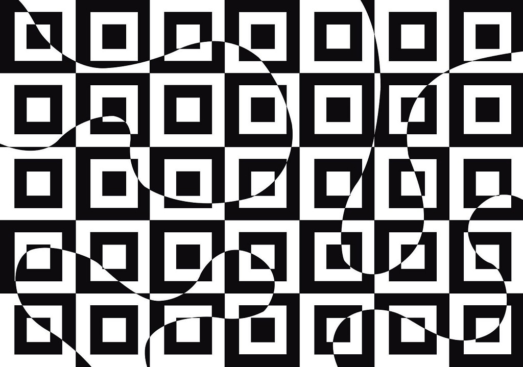 Флизелиновые фотообои в спальню 254x184 см Черно-белая абстракция из квадратов (3736V4)+клей