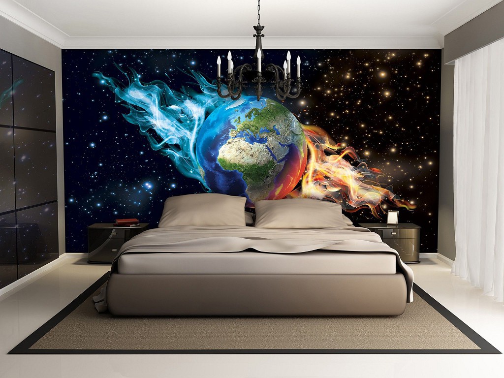 Флизелиновые фотообои звездное небо на стену космос 312 x 219 см Земной шар в пламени (3749VEXXL)+клей