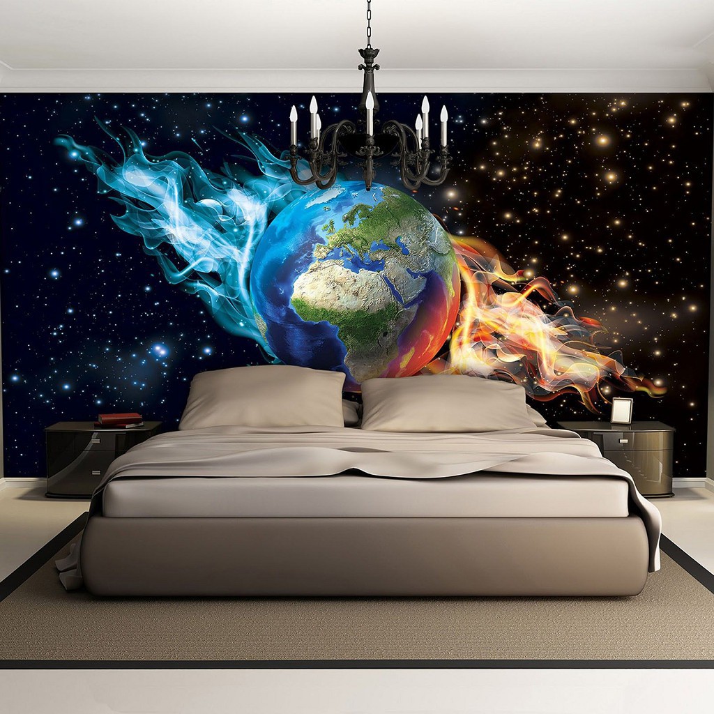 Флизелиновые фотообои на всю стену космос 416x254 см Земной шар в пламени и звездное небо (3749VEXXXL)+клей