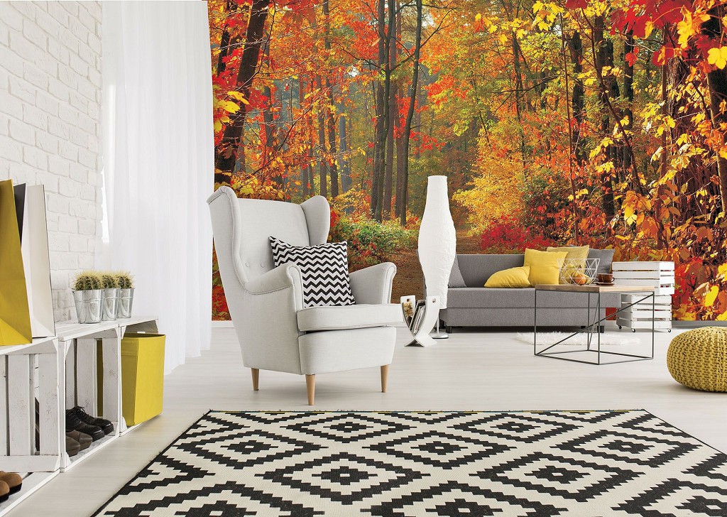 Фото флизелиновых фотообоев в зал 312x219 см 3Д Красивый осенний лес (4-002VEXXL)+клей