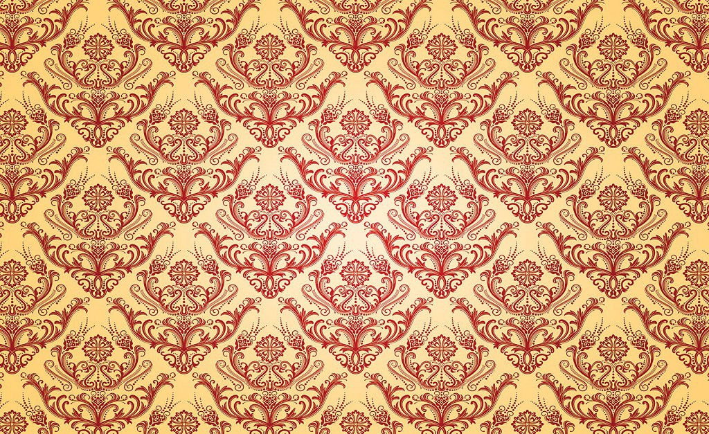 Флізелінові фотошпалери в інтер'єрі передпокої 254x184 см Червоний Орнамент на жовтому фоні (516V4)+клей