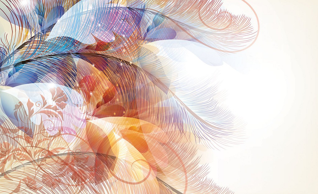 Дизайн маленької вітальні з флізеліновими фотошпалерами 368x254 см Пір'я на світлому фоні (553V8)+клей