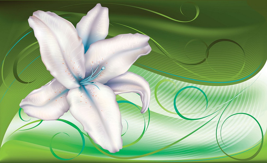 Флізелінові фотошпалери для спальні квіти 416x254 см Біла лілія на зеленому тлі (701VEXXXL)+клей