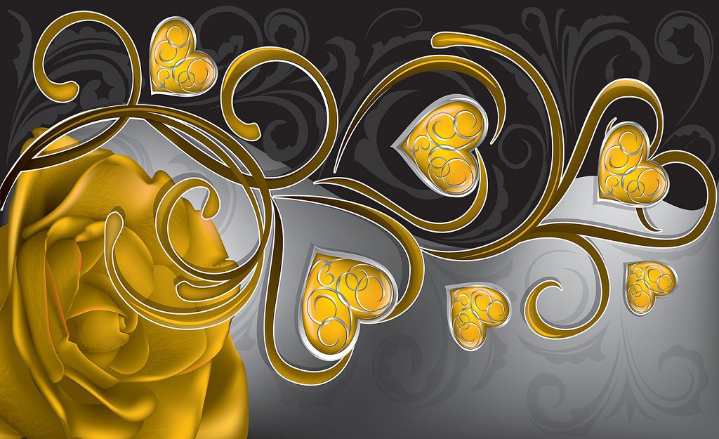 Модні флізелінові фотошпалери в зал квіти 254x184 см Жовта троянда та серця (710V4)+клей