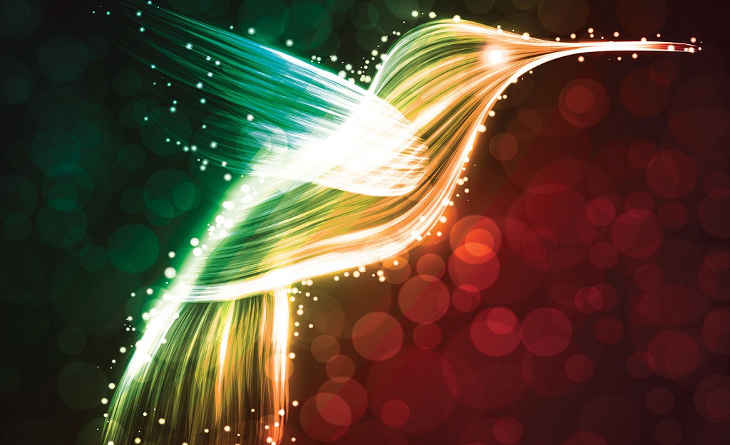 Флізелінові фотошпалери до спальні птахи 368x254 см Абстракція - Колібрі що світиться на темному тлі (768V8)+клей