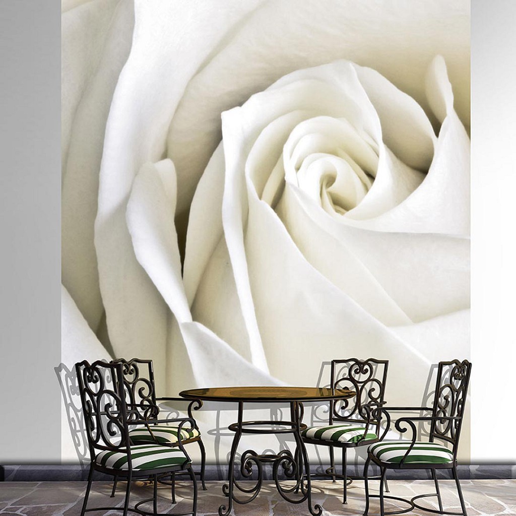 Флізелінові фотошпалери у вузькій передпокої квіти 206x275 см 3Д Бутон білої троянди (8-001VEA)+клей