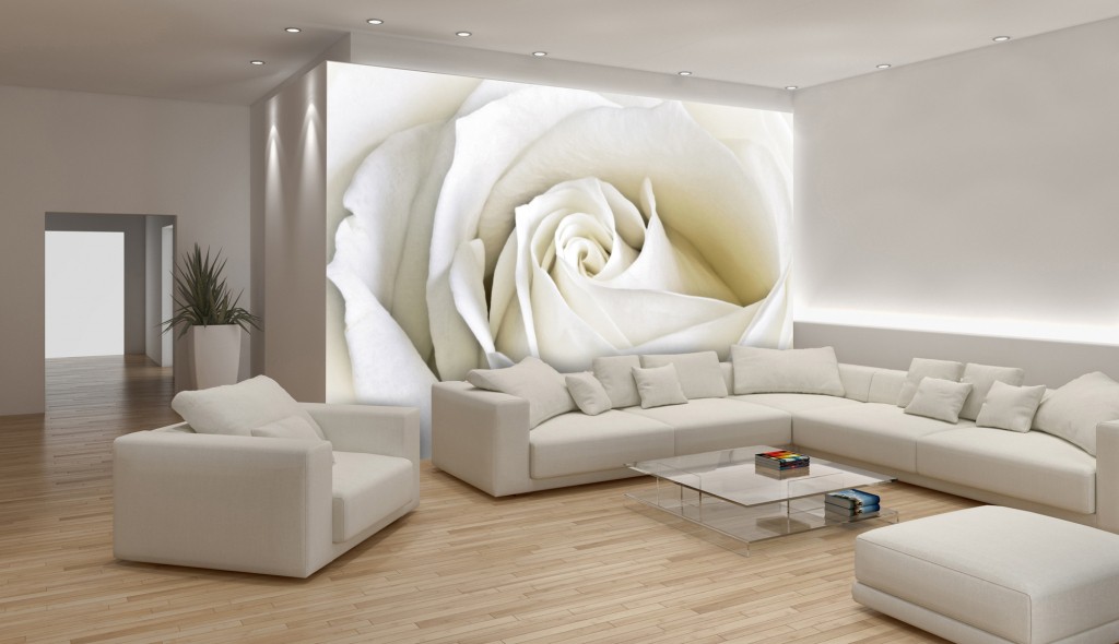 Флізелінові фотошпалери квіти на стіні 312x219 см Макро біла троянда (8-001VEXXL) +клей