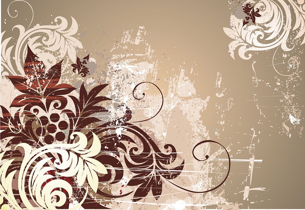 Модні флізелінові фотошпалери в зал 416x254 см Різнокольорові візерунки у квітах на світлому фоні коричневий (8-012VEXXXL) +клей