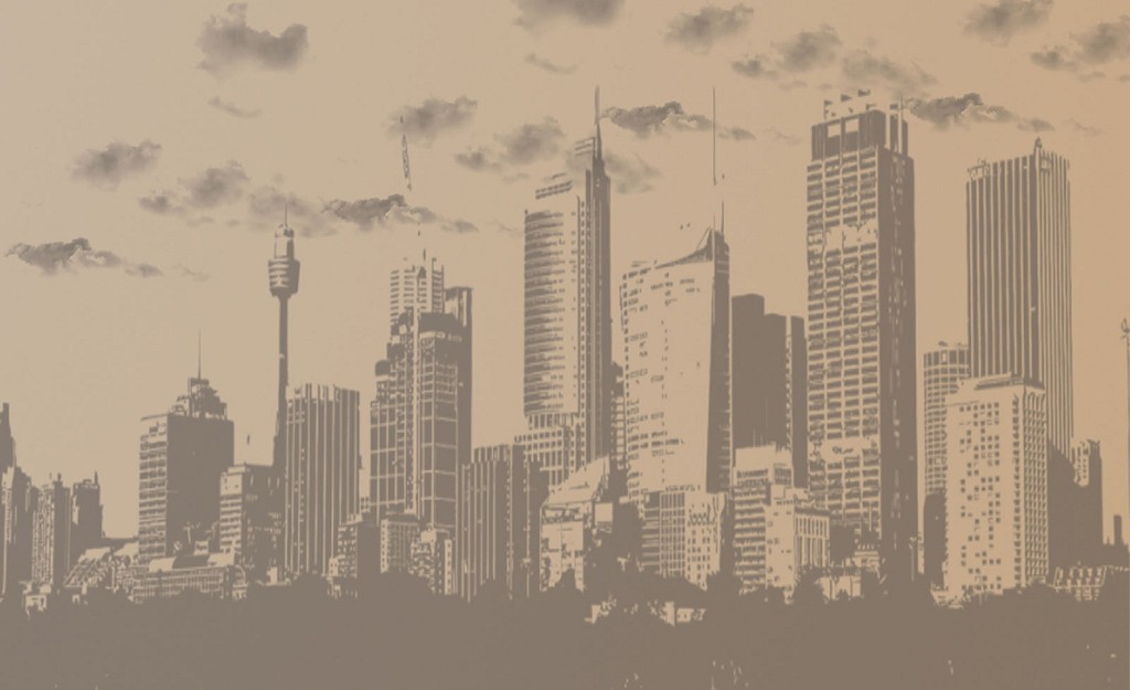 Зал з флізеліновими фотошпалерами 368x254 см Вінтаж Арт Деко Місто (8-026V8) +клей