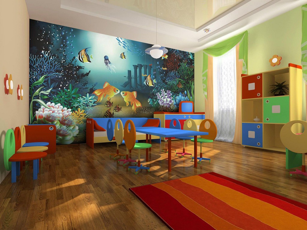 Флизелиновые фотообои в детскую Подводный мир 416x254 см Аквариумные рыбки (854VEXXXL)+клей