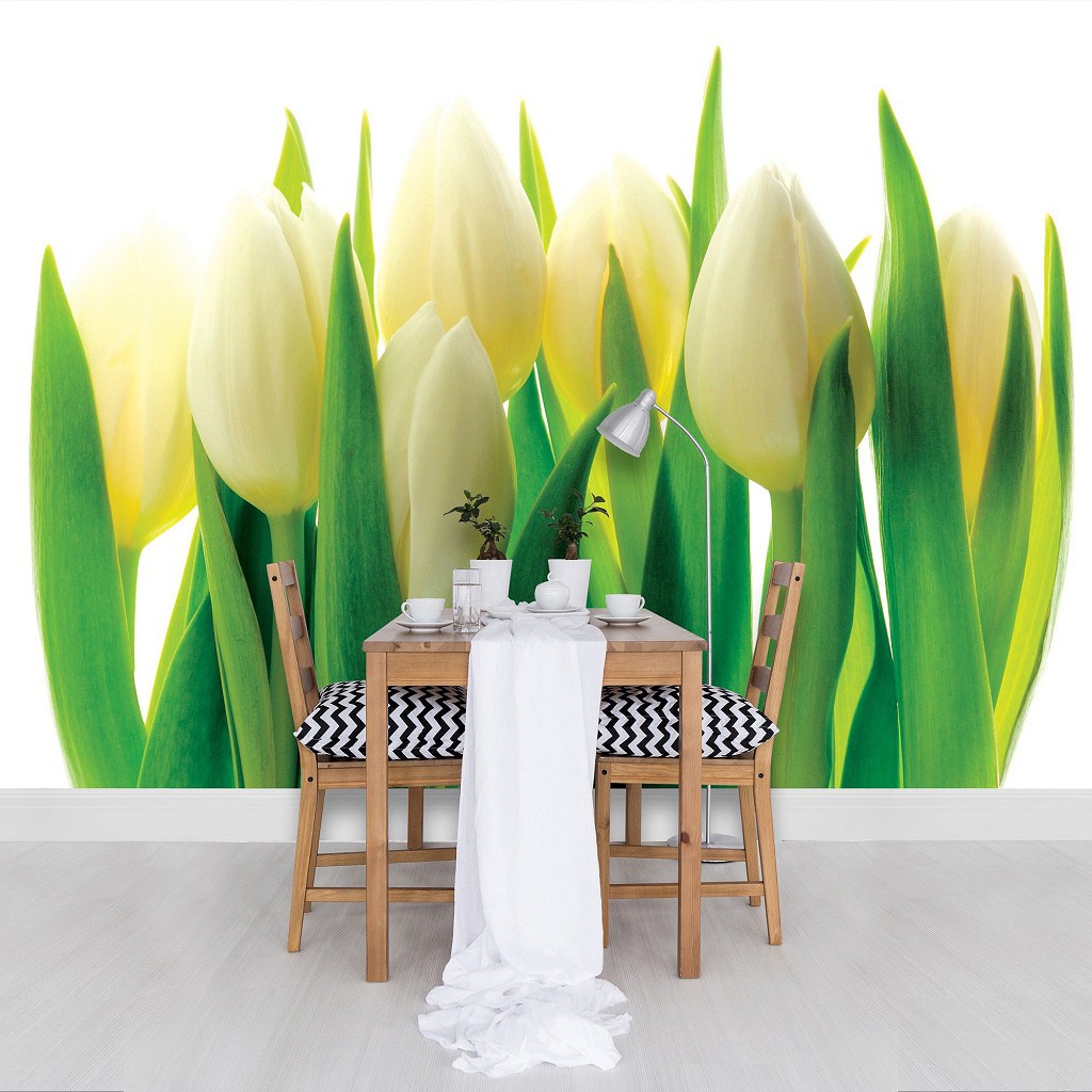 Флизелиновые фотообои Большие цветы 368x254 см Тюльпаны на белом фоне (894V8)+клей