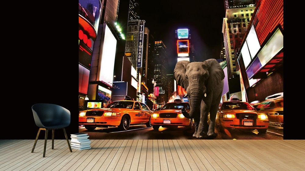 Фотошпалери флізелінові 3D місто 368х254 см Wizard + Genius Слон в Нью-Йорку (5178-4V-1)+клей