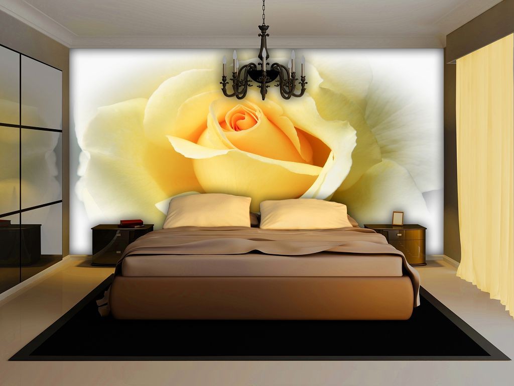 Флізелінові 3D фотошпалери в залі дизайн квіти 368x254 см Бутон жовтої троянди (1569V8)+клей