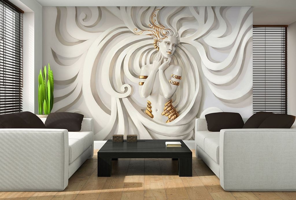 Флізелінові фото шпалери 3д Барельєф 416x254 см Скульптура дівчини з золотими прикрасами (3043VEXXXL)+клей