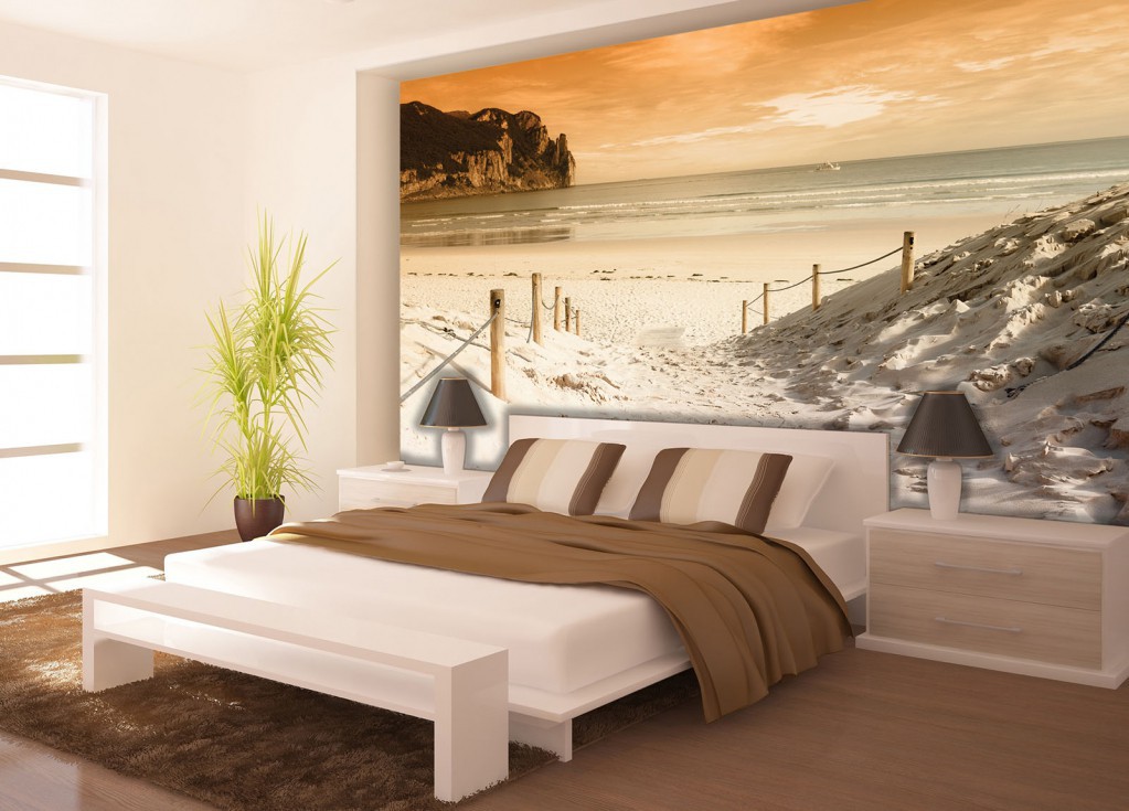 Флізелінові 3Д фотошпалери з природою 312x219 см Помаранчевий захід сонця на пляжі (2280VEXXL)+клей