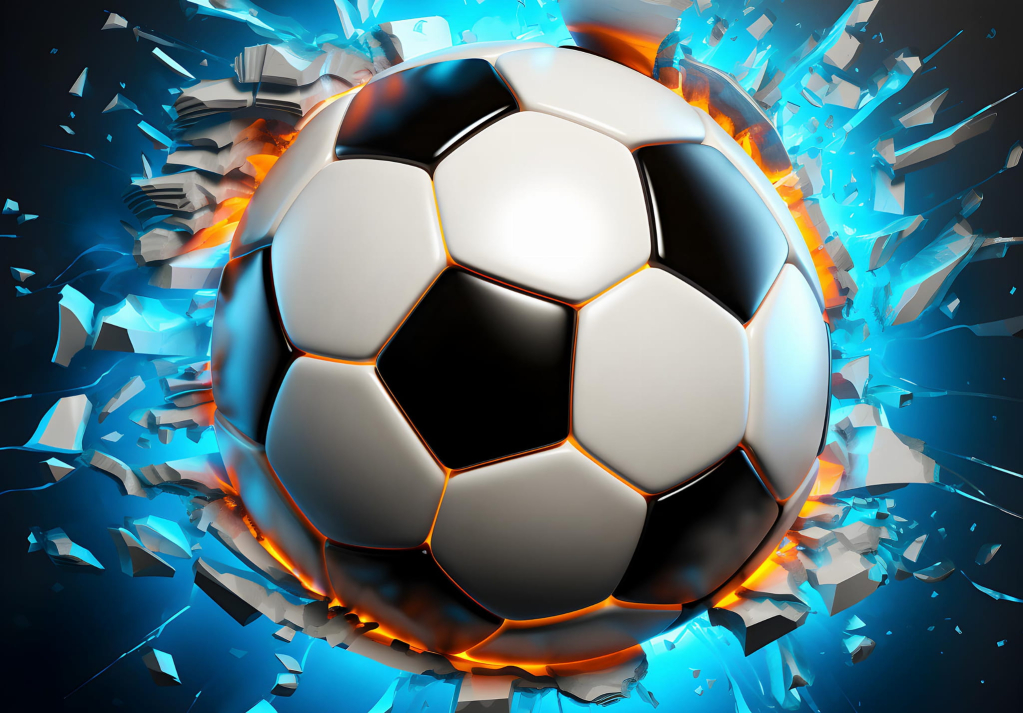 Флизелиновые фотообои в комнату 368x254 см 3D футбольный мяч сквозь синюю стену (14882V8) + клей