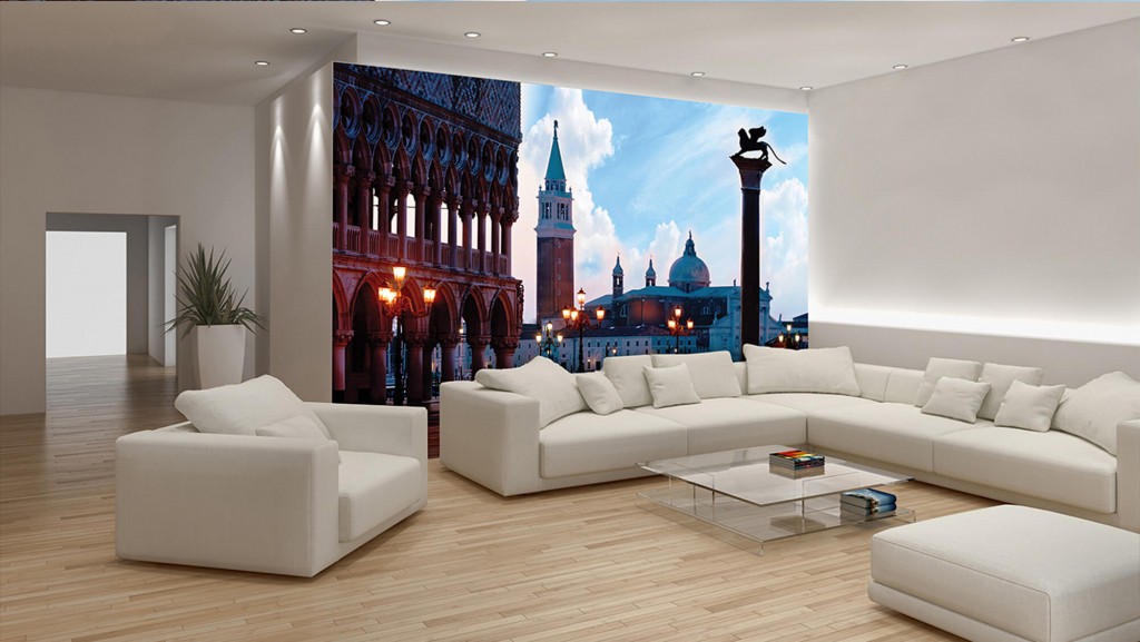 3д флізелінові фотошпалери у спальню вечірнє місто 312x219 см Площа Святого Марка у Венеції (335VEXXL)+клей