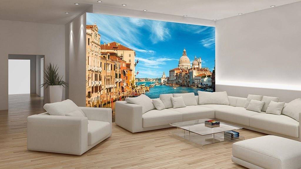 Флизелиновые 3д фото обои над кроватью в спальню 368x254 см Большой канал в городе Венеция (162V8)+клей