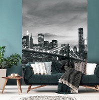 Флизелиновые фотообои в спальню 184x254 см Черно-белый бруклинский мост (011V4A)+клей