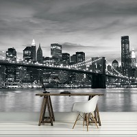 Флизелиновые фото обои с городом 368х254 см Черно-белый бруклинский мост (011V8)+клей