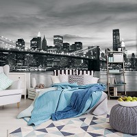 Флизелиновые фотообои в зале дизайн 312x219 см Черно-белый бруклинский мост (011VEXXL)+клей