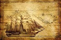 Флизелиновые фотообои в кухне гостиной 254x184 см Старинный корабль в сепии (022V4)+клей