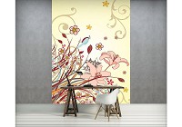 Флизелиновые фотообои на кухню 206x275 см Арт и цветы на желтом фоне (038VEA)+клей