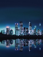 Флизелин - комната с фото обоями города 206x275 см Нью-Йорк - Отражение небоскребов на синем фоне (051VEA)+клей