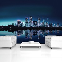Флизелиновые фото обои для комнаты 416x254 см Город Нью-Йорк - Отражение небоскребов на синем фоне (051VEXXXL)+клей