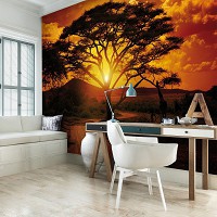 Флізелінові фотошпалери в вітальню 416x254 см Африканський пейзаж - захід сонця (055VEXXXL)+клей - вид 5 мініатюра