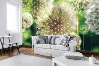 Флизелиновые 3 д фото обои цветы 416x254 см Много одуванчиков на зеленом фоне (056VEXXXL)+клей - вид 7 миниатюра