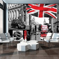 Флизелиновые фотообои 312x219 см Лондонские улицы и английский флаг (059VEXXL)+клей