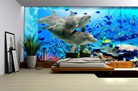 Флизелиновые фотообои в детскую комнату 416x254 см 3Д Дельфины и кораллы (072VEXXXL)+клей