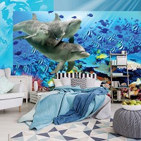 Флізелінові фотошпалери до дитячої кімнати 416x254 см 3Д Дельфіни та корали (072VEXXXL)+клей - вид 5 мініатюра