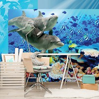 Флизелиновые фотообои для девочек 312x219 см 3Д Дельфины и кораллы (072VEXXL)+клей - вид 7 миниатюра